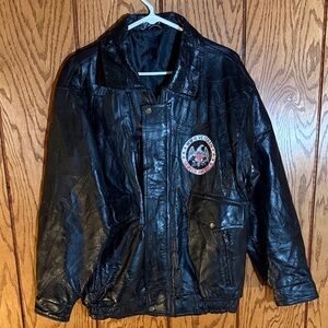 Men's Black Leather Jacket With Patch WWII Veteran